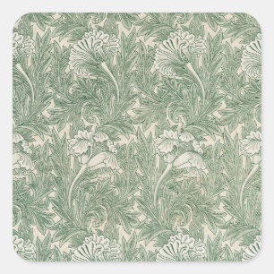 Sticker Carré William Morris tulip fond textile vert