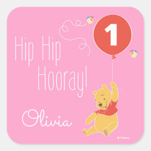 Sticker Carré Winnie l'Ooh   Baby Girl - Premier anniversaire