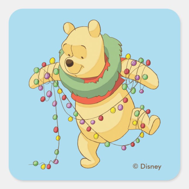 Sticker Carré Winnie l'Ooh | Lumières de Noël (Devant)