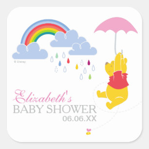 Sticker Carré Winnie l'Ourson  Baby shower féminin