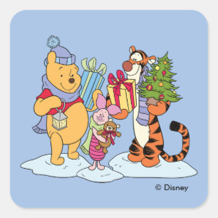 Sticker Carré Winnie l'Ourson Joyeux cadeau de vacances