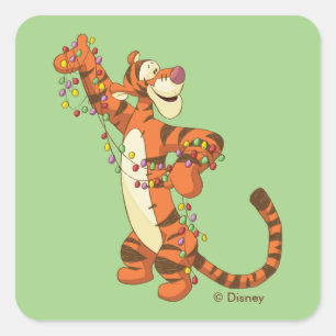 Sticker Carré Winnie l'Ourson Lumières de Noël plus tigrées
