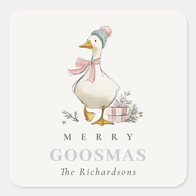 Sticker Carré Winter Goose Christmas Funny Merry Goosmas  (Devant)