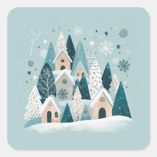 Sticker Carré Winter Snowy Village