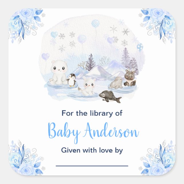 Sticker Carré Winter Wonderland Animaux Baby shower Plaque d'acc (Devant)