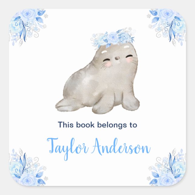 Sticker Carré Winter Wonderland Arctic Seal Kids Bookplate (Devant)