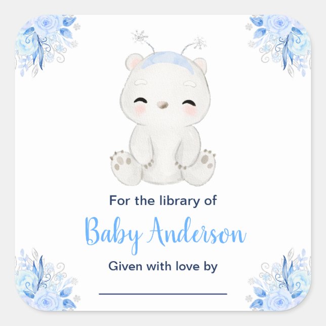 Sticker Carré Winter Wonderland Polar Bear Baby shower Boite (Devant)