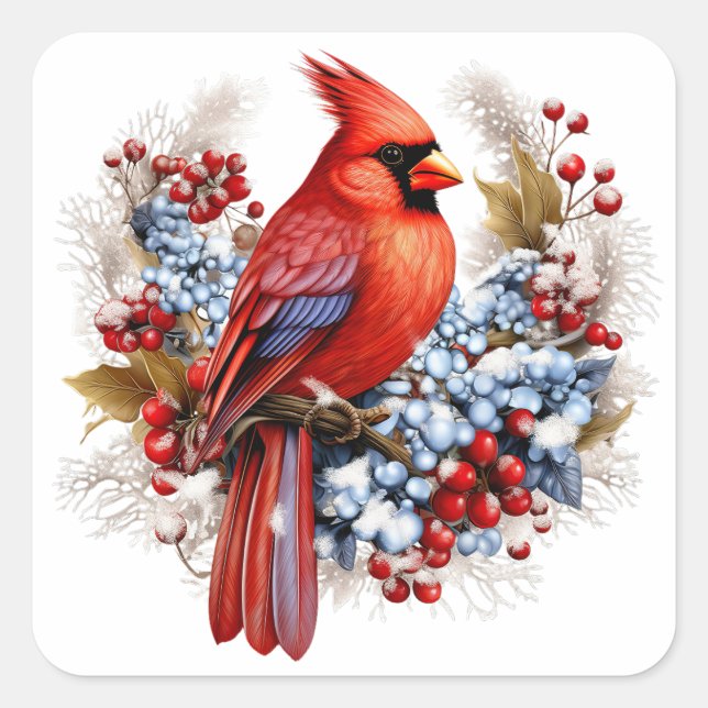 Sticker Carré Winter Wonderland Red Cardinal (Devant)