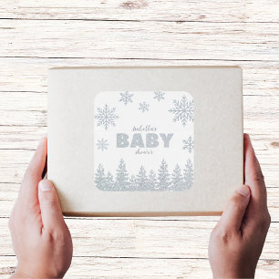 Sticker Carré Winter Wonderland Silver Woodland Baby shower