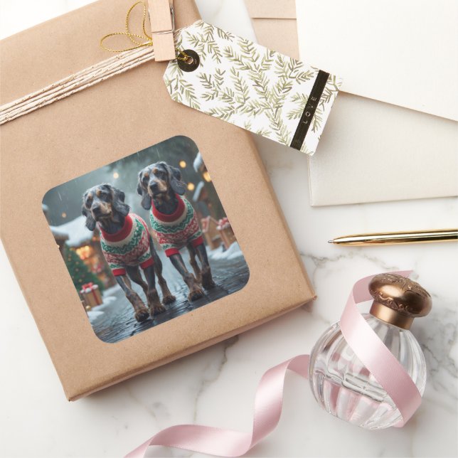 Sticker Carré Wired Haired Pointing Griffon Dogs Christmas Snow  (Cadeaux)