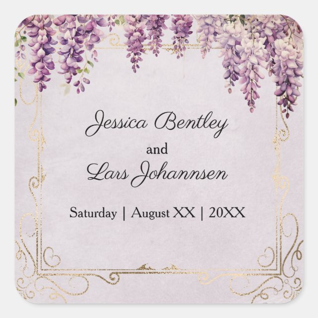 Sticker Carré Wisteria aquarelle sur Mariage de lavande (Devant)