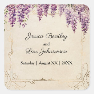 Sticker Carré Wisteria aquarelle sur Mariage de parchemin Vintag