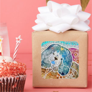 Sticker Carré WOBBLE-ROCK Chow chien aquarelle batik