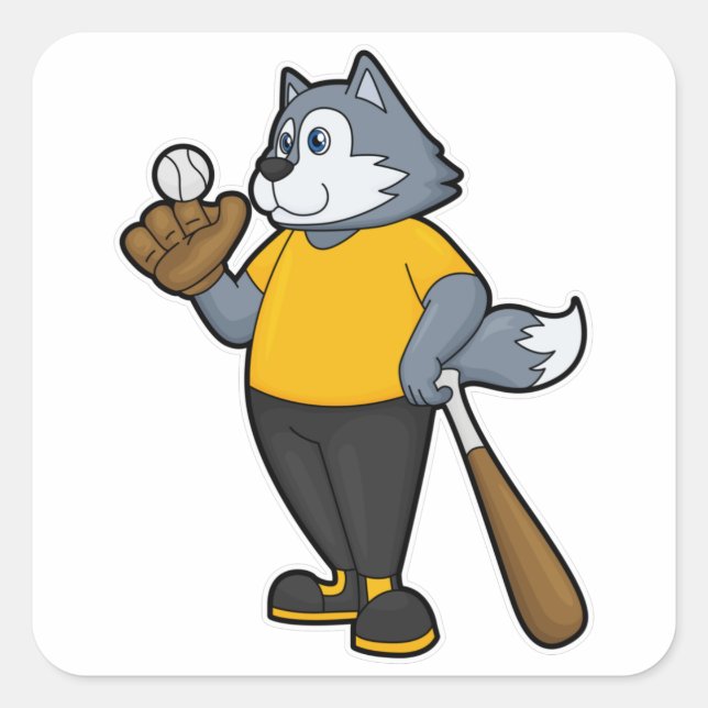 Sticker Carré Wolf au baseball avec batte de baseball (Devant)