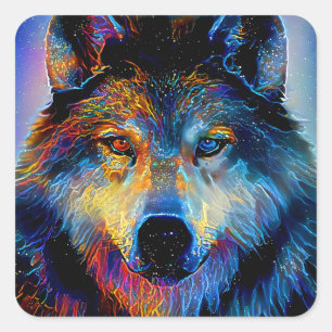 Sticker Carré Wolf de l'esprit mystique