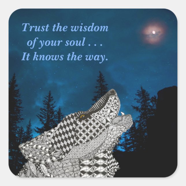 Sticker Carré Wolf Howling à la Lune (Devant)