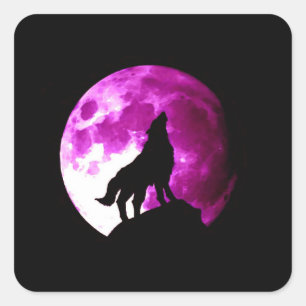 Sticker Carré Wolf Howling à l'autocollant Carré de la lune