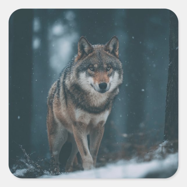 Sticker Carré Wolf in Winter (Devant)