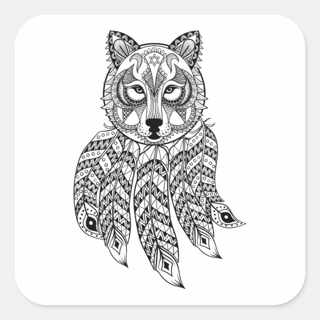 Sticker Carré Wolf Inspiré Avec Dreamcatcher (Devant)