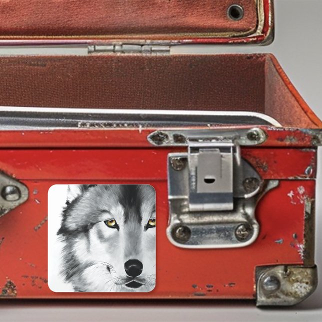 Sticker Carré Wolf Portrait noir blanc (Créateur téléchargé)