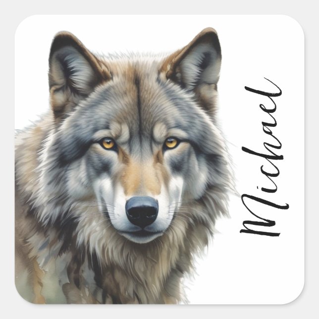 Sticker Carré Wolf Portrait Votre nom Écriture personnalisée (Devant)