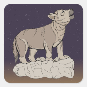Sticker Carré Wolf Pup Howling