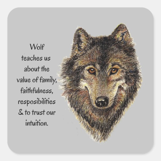Sticker Carré Wolf totem Inspirational Spirit Guide Animal (Devant)