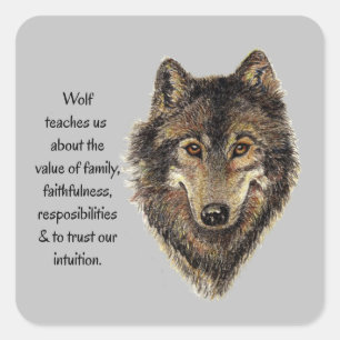 Sticker Carré Wolf totem Inspirational Spirit Guide Animal