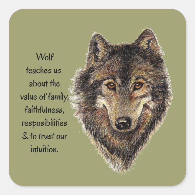 Sticker Carré Wolf totem Inspirational Spirit Guide Animal (Devant)