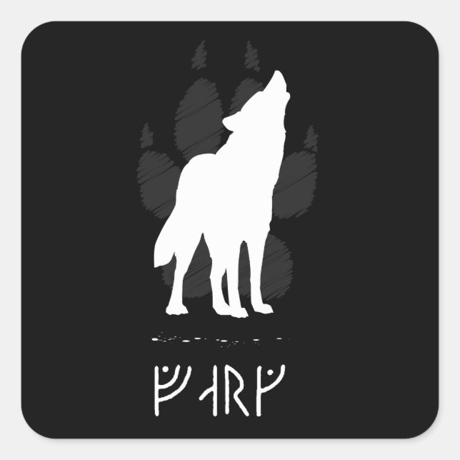 Sticker Carré Wolf with viking runes (Devant)