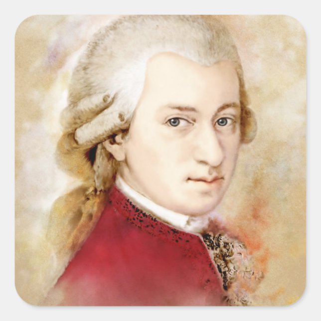 Sticker Carré Wolfgang Amadeus Mozart im Aquarell Stil (Devant)