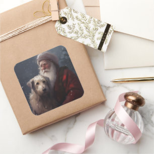Sticker Carré Wolfhound avec Noël Festif du Père Noël