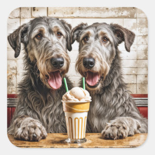 Sticker Carré Wolfhounds irlandais Avec Soda À La Crème De Glace