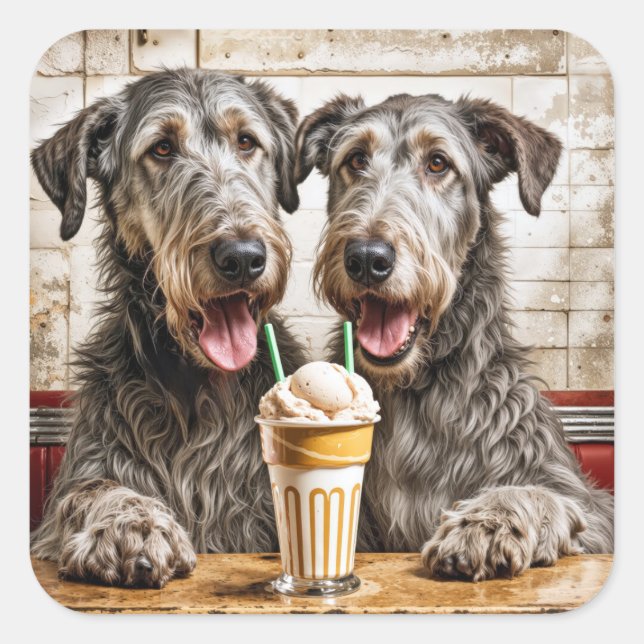 Sticker Carré Wolfhounds irlandais Avec Soda À La Crème De Glace (Devant)