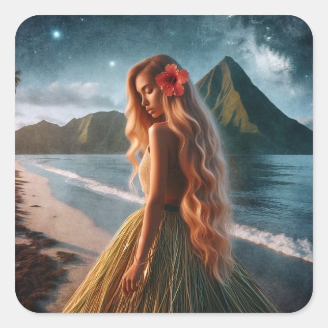 Sticker Carré Woman in Grass Skirt (Devant)