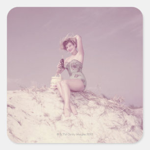 Sticker Carré Woman Relaxing