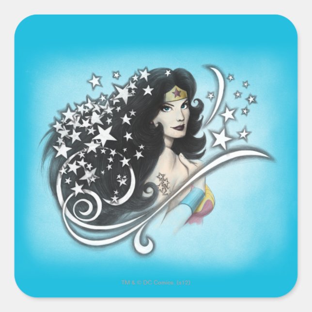 Sticker Carré Wonder Woman and Stars (Devant)