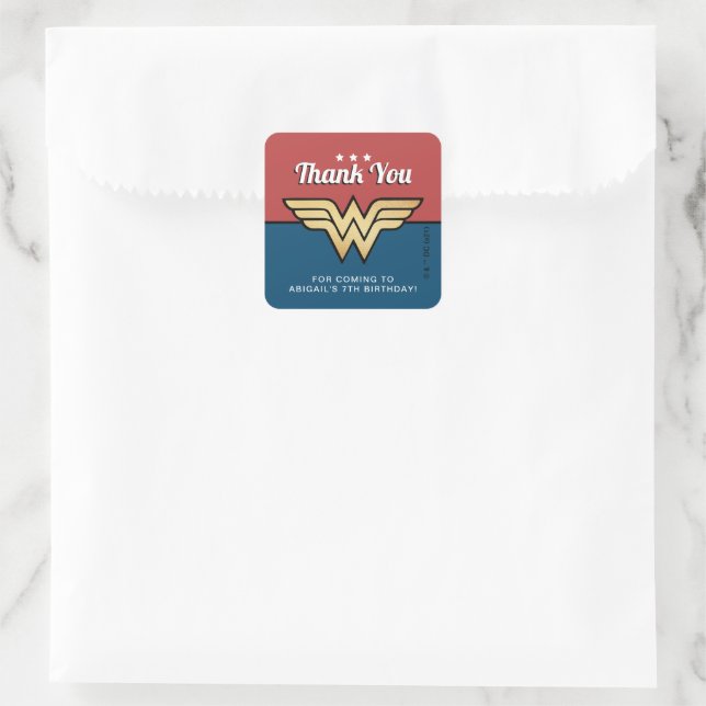 Sticker Carré Wonder Woman Golden Logo | Merci d'anniversaire (Sac)