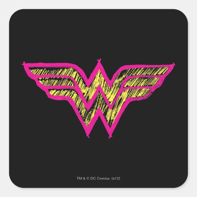 Sticker Carré Wonder Woman Logo couleur rose et jaune (Devant)