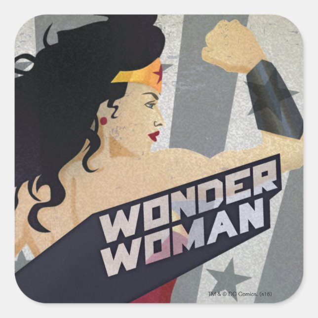 Sticker Carré Wonder Woman Retro City Sunburst and Stars (Devant)