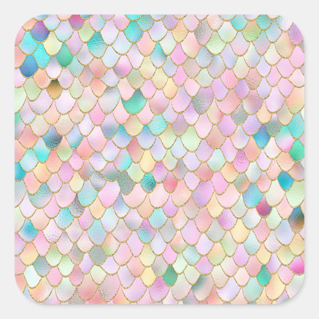 Sticker Carré Wonky Trendy Rainbow Girl Metal Mermaid Scales (Devant)