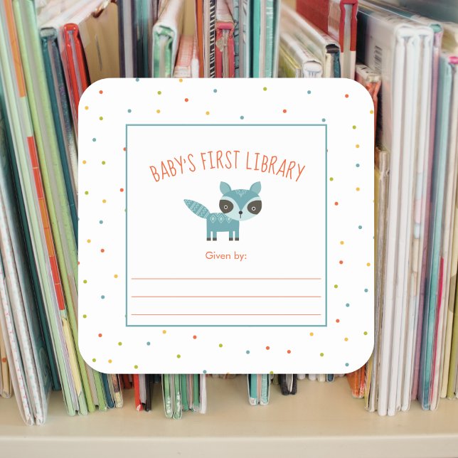 Sticker Carré Woodland Animals Baby's First Library bookplate (Créateur téléchargé)