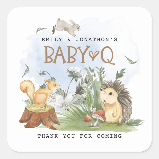 Sticker Carré Woodland Baby Q Jardin Baby shower Merci (Devant)