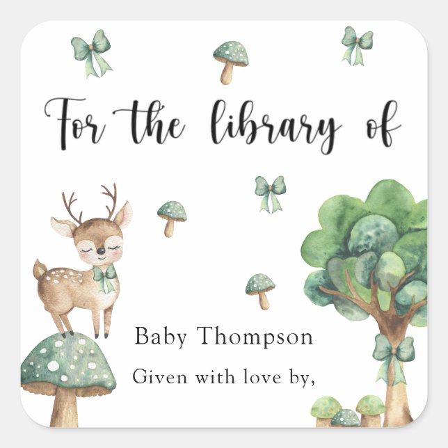 Sticker Carré Woodland Deer - pour la bibliothèque de (Devant)