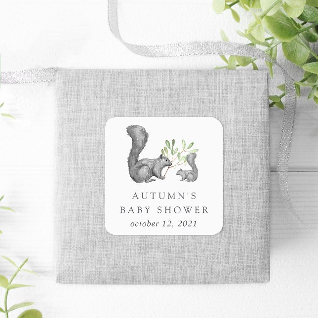 Sticker Carré Woodland Friends Baby shower Favoriser (Créateur téléchargé)