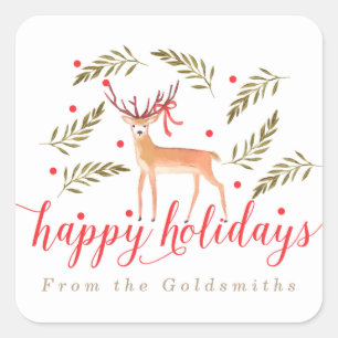 Sticker Carré Woodland Reindeer Joyeuses Vacances Personnalisée