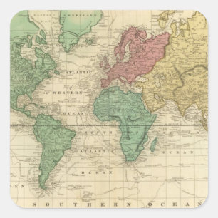 Sticker Carré World on Mercators Projection