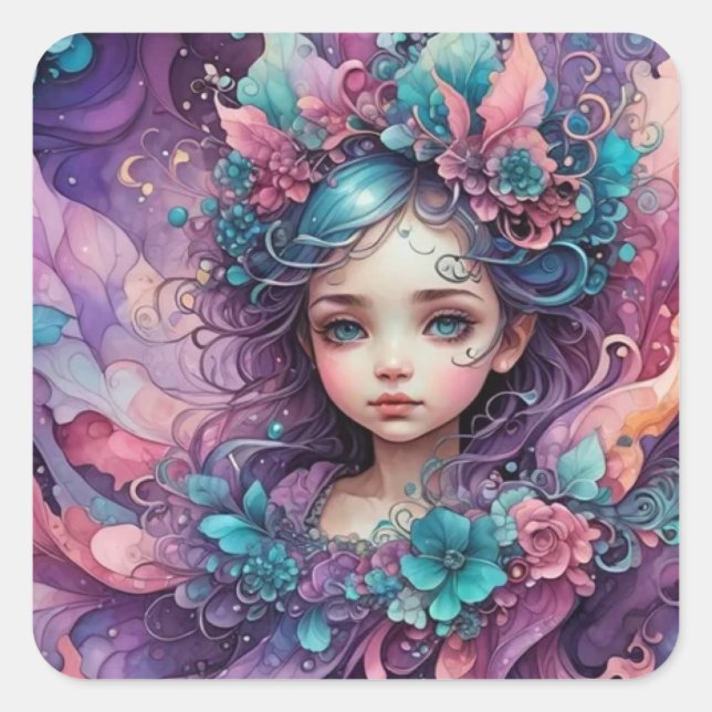Sticker Carré ~ WOW ! Lavande bleue rose fée ~ (Devant)