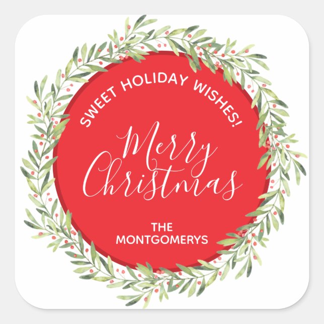 Sticker Carré Wreath Christmas Homemade Holiday Baking (Devant)