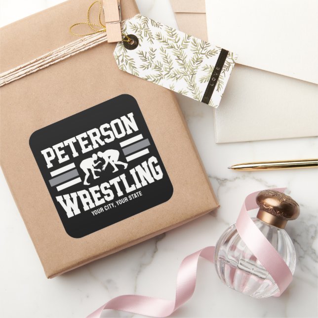 Sticker Carré Wrestler AJOUTER LE NOM École Athlète Équipe de lu (Cadeaux)